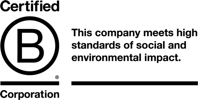 image of b corp certification with tagline that states - this company meets high standards of social and environmental impact