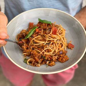 An image of mushroom and spagetti bolognese