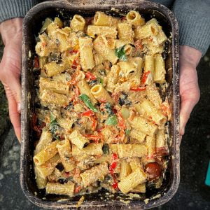 An image of Feta roasted veg pasta bake