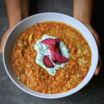 An image of Summer Lentil Dal with Cucumber Pickle and Coriander cream