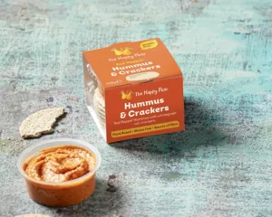 An image of Red Pepper Hummus and crackers