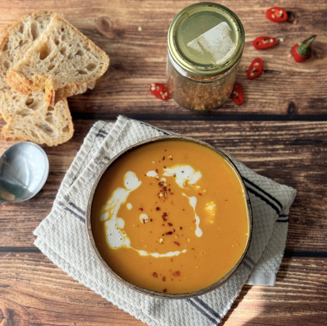 a photo of a bowl of Comforting Pumpkin Soup