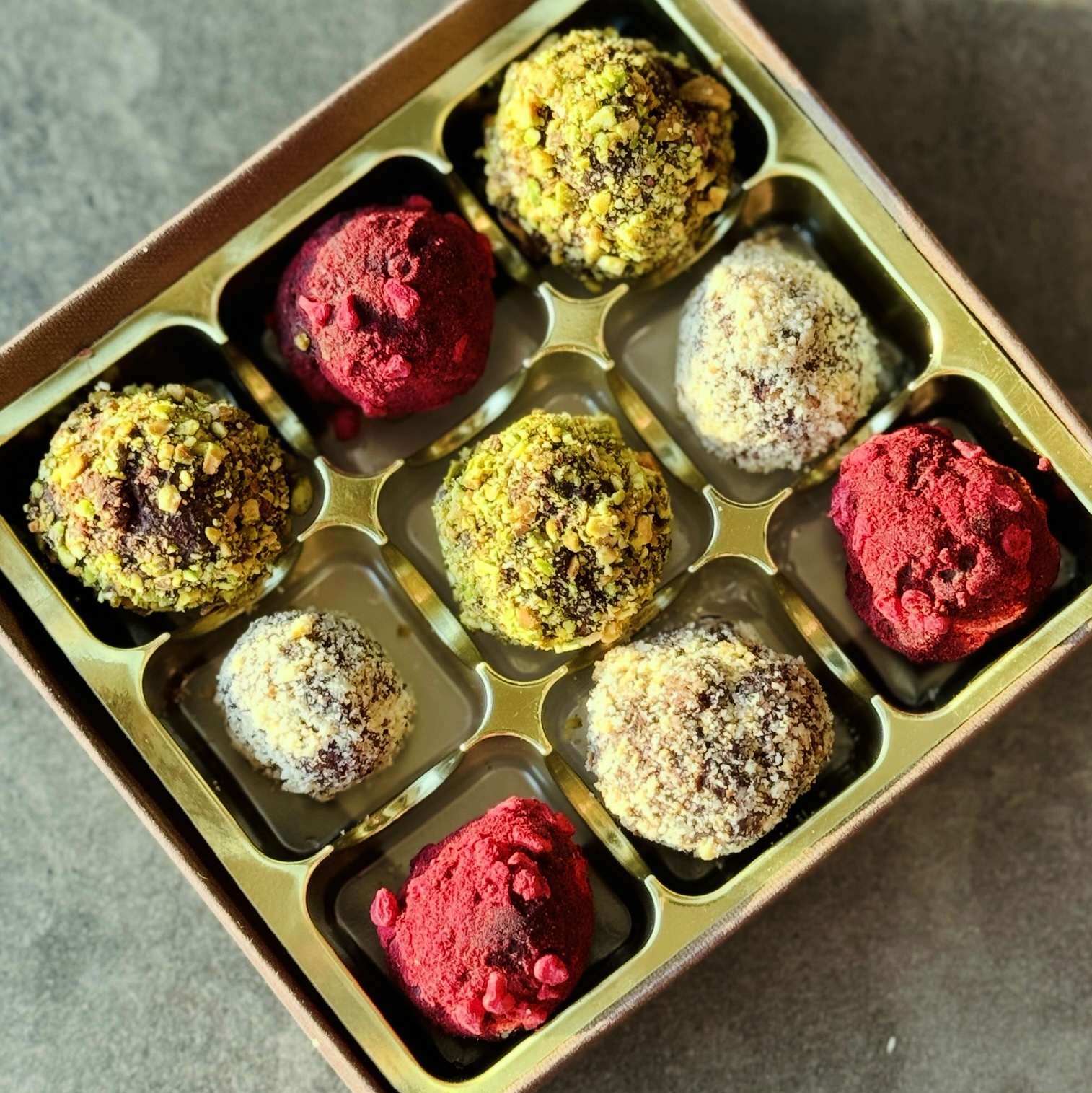 a photo of a box of Ganache Truffles