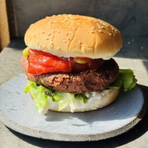 a photo of Meaty-Style Tempeh & Black Bean Veggie Burgers