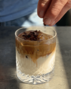 An image of a glass of Whipped Coffee with Maple Syrup (Dalgona-style)