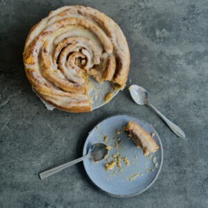 a photo of a Giant Cinnamon Swirl Cake with Pumpkin Spice