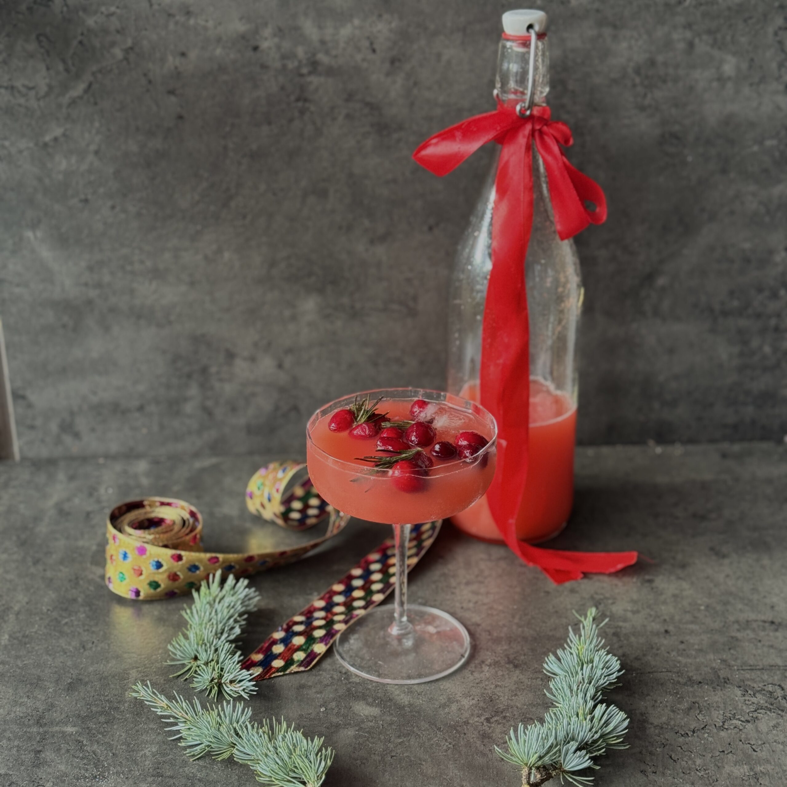 a photo of Fermented Cranberry Orange Spritz with Rosemary