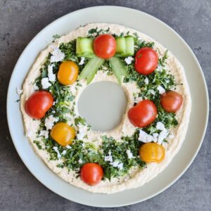 a photo of Hummus Christmas Wreath