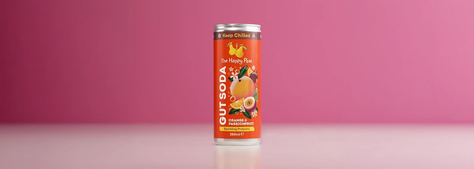 image of The Happy Pear Happy Orange & Passionfruit Gut Soda Can (250 ml)