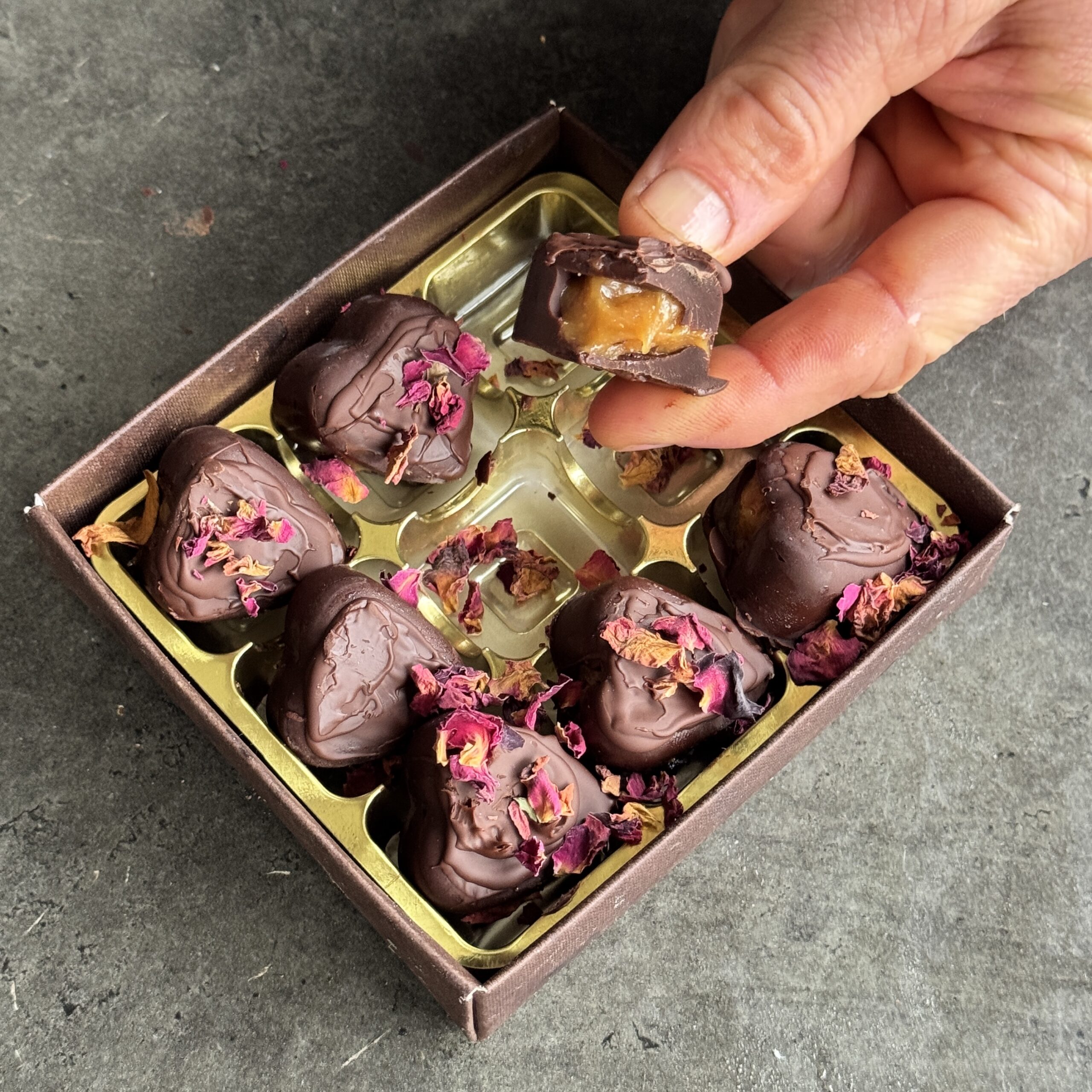 a photo of a box of Valentine Caramel Hearts