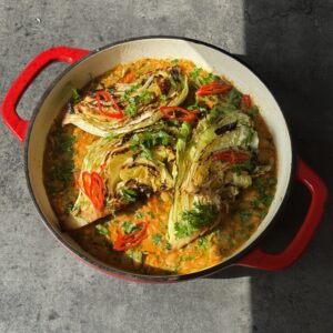 a photo of 15-Minute Charred Cabbage with Spicy Red Pepper Butter Beans